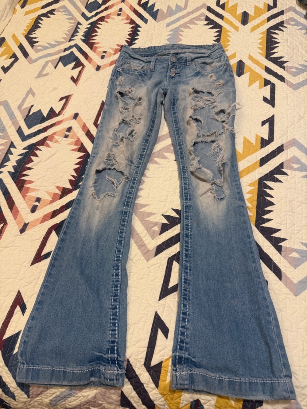 Amethyst Jeans Light Blue Ripped Flare Jeans